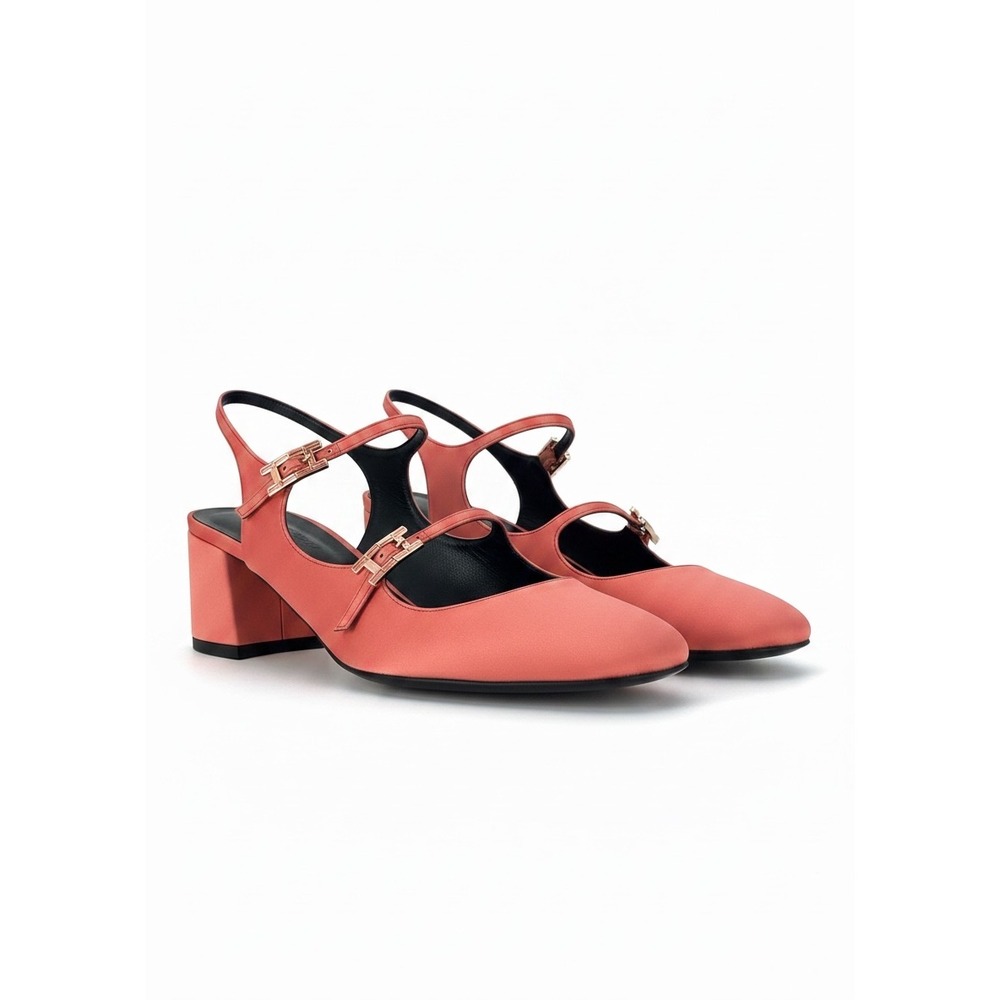 Hermes Jackie 50 Satin Crepe Slingback Pumps Rose Peche Size 41